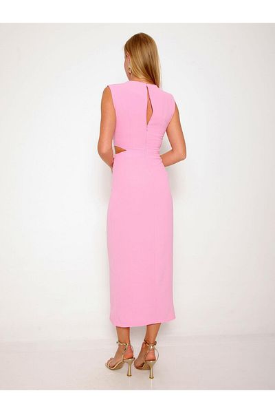 Coral Window Sleeveless Dress with Accessories on the Waist Pink