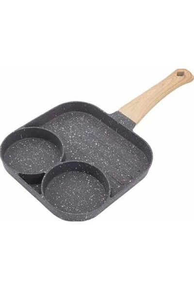 HOZRO Tigaie Hozro, Antiaderenta cu 3 Compartimente, Maner din Lemn, 19 cm, Gri