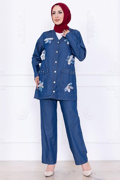 hafsamina Daisy Touch Summer Denim Suit Hm2779 Dark Blue