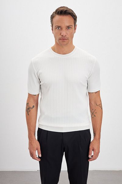 Paşahan Striped Patterned Crew Neck Knitwear Men's T-Shirt