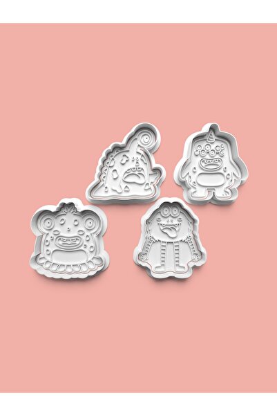 AKTASTORE قالب كوكيز وحش لطيف وقالب عجينة السكر، مجموعة من 4 قطع 0070-set