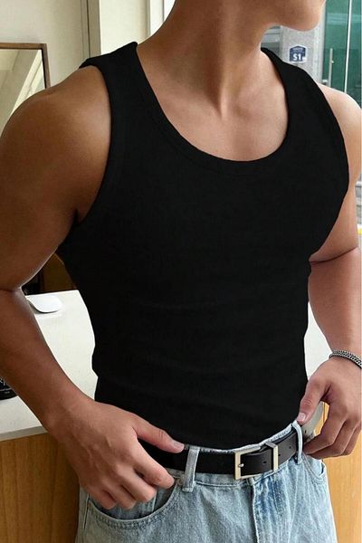 NO 601 Men's Black Slimfit Camisole Top Singlet