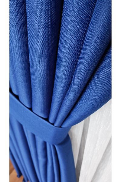 Yuka Linen Textured Navy Blue Panel Backdrop Curtain Luxury Heavy Weight Tek Wing 1/3 Tight Pleated Solid Color