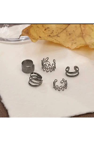 ELMATOLYE Women's Cartilage Hole-Free Compression Earrings Set of 5 Anthracite