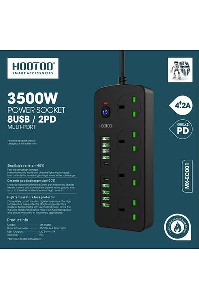 HooToo Hootoo Powerful 3500W Extension Cord 5m - Black