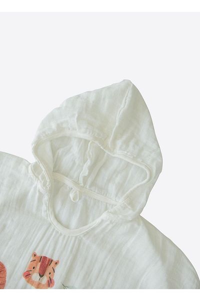 kitikate Organic Pesca Muslin Poncho Bathrobe White