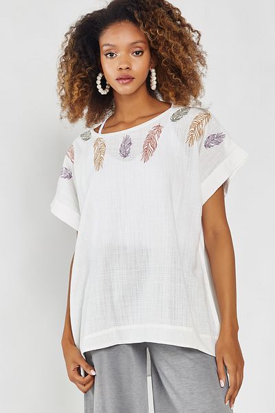 Hopoi Women's Leaf Embroidered Tunic