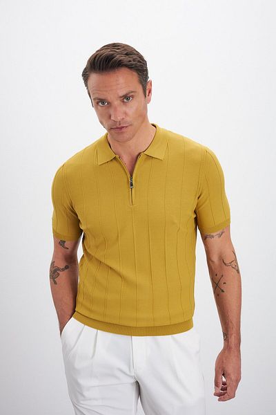 Paşahan Zippered Polo Neck Stripe Patterned Knitwear Men's T-Shirt