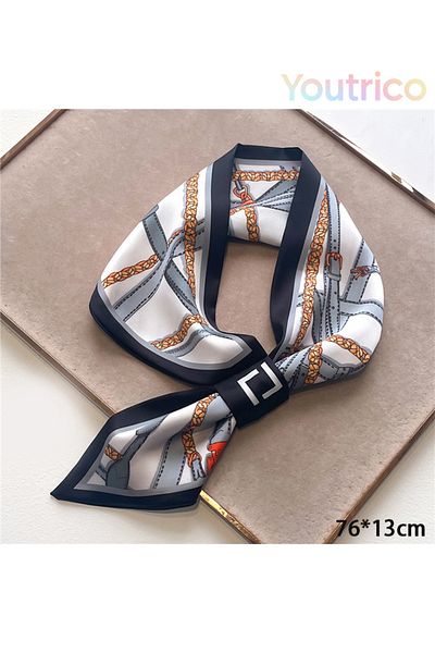 Youtrico Silk Scarf with Perforated Diagonal Design 76*13cm Versatile Korean Style Fashion Accessory