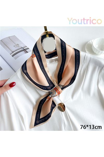 Youtrico Silk Scarf with Perforated Diagonal Design 76*13cm Versatile Korean Style Fashion Accessory