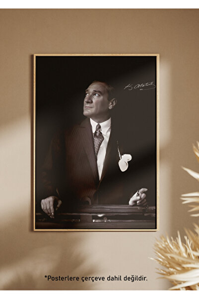 One Little Happiness Atatürk Portresi Poster Estetik Duvar Posteri , Çerçevesiz Poster