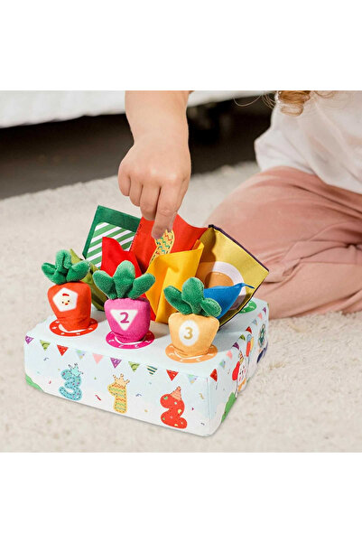 Micostore Αισθητηριακό κουτί για μωρά με μαντηλάκια και υφασμάτινα καρότα, εκπαιδευτικό παιχνίδι λεπτής κινητικότητας