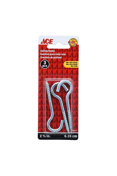 ACE 3-Piece Zinc Ceiling Hooks Silver 2.5inch