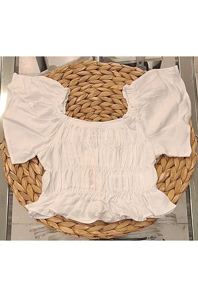 Çikoby Viscose Crop Blouse with Valon Sleeves and Elastic Body