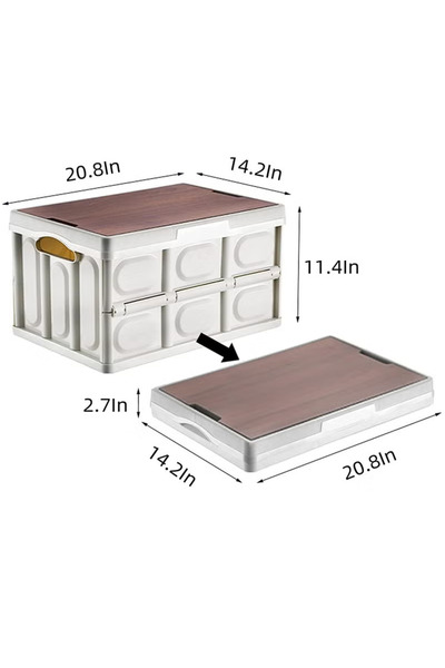 COOYA Collapsible Storage Bin With Composite Wood Lid, for Camping Home Office Outdoor Indoor (56L)