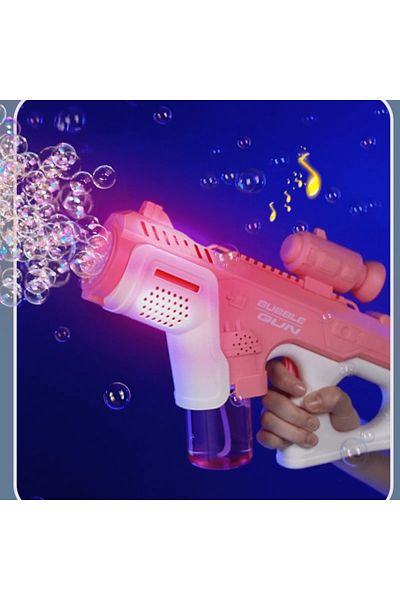 Micostore Toy soap bubble gun, with tank, lights and music, 12 holes, Pink