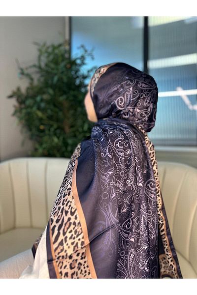 Oxygen Scarfs Leopard Detailed Cotton Silk Shawl-456654