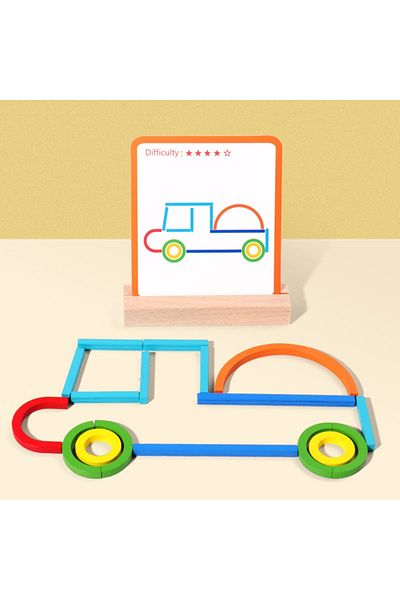 Micostore Sticks and Rings educational shape association game - 120 pieces, 40 templates