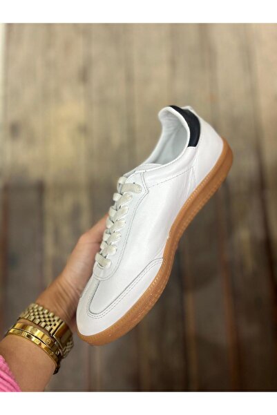 Afilli Pantofi de sport casual pentru femei, alb, din piele naturală, cu talpă plată subțire