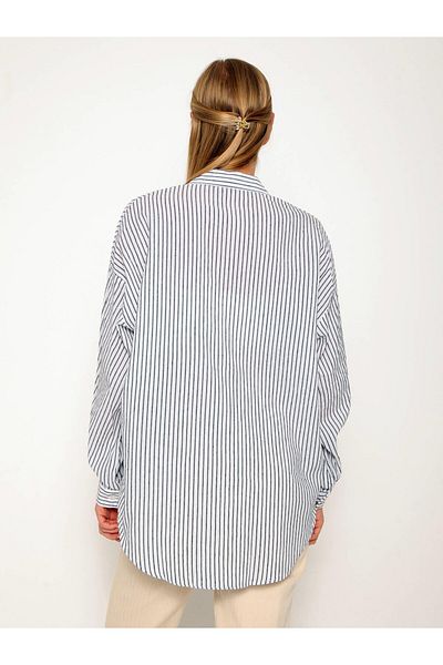 Coral Long Striped Back Shirt White - Black