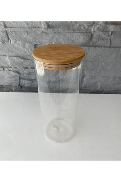heybecollection Bamboo Vacuum Large Size Glass Jar