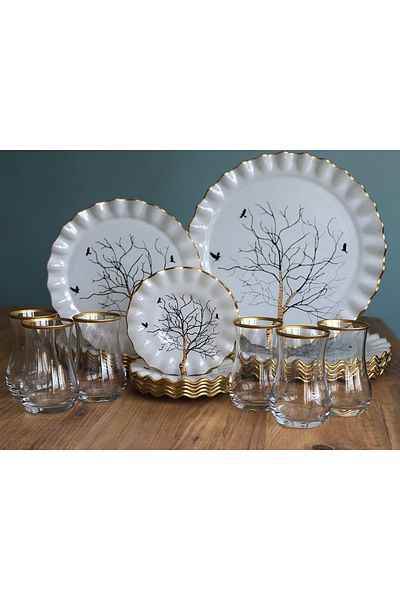 B&M Tree Patterned Curved 24 Piece Breakfast Set