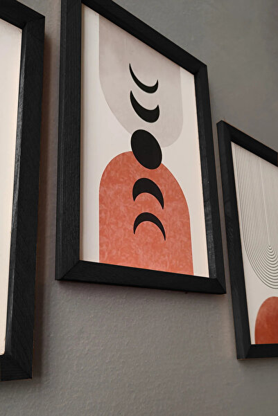 Wooden Factory Bohemian and Moon Phases Painting Set, 3 Piece Painting with Wooden Frame