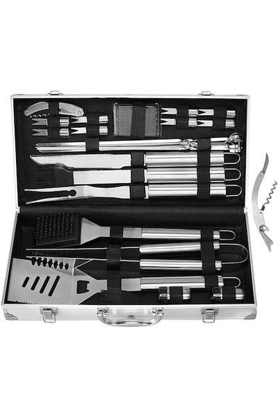 OEM Set de ustensile pentru gratar, 26 piese, otel inoxidabil, argintiu