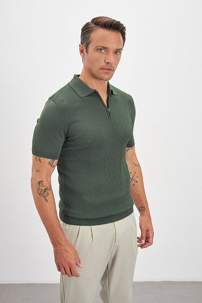 Paşahan Patterned Zippered Polo Neck Knitwear Men's T-Shirt