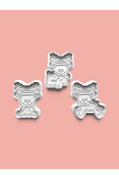 AKTASTORE قالب كوكيز رودولف اللطيف وقالب عجينة السكر مجموعة من 3 قطع 0181-set