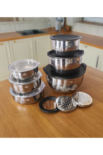 Stell&More Steel Grater Storage Container (9Piece) and 3-Piece Storage Container 15 Piece Set