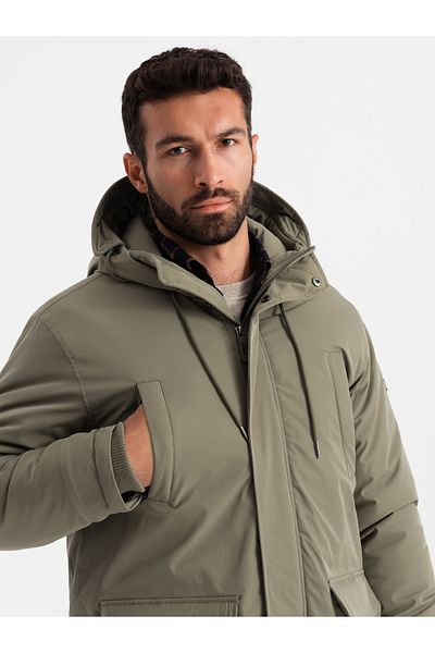 OMBRE Klassische lange Herrenparkajacke - oliv V3 OM-JALJ-0166 L