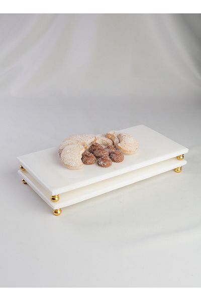MERALP Marble Presentation Cake Presentation, 2-Piece Gold Metal Round Leg