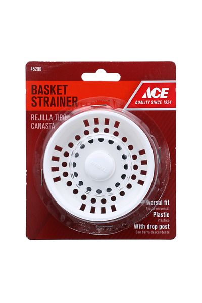 ACE Durable Plastic Easy to Use Universal Fit Replacement Basket Strainer White 3.5inch