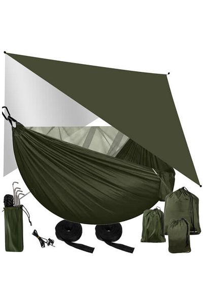 Micostore Hamac camping cu plasa tantari si prelata protectie, 260 x 140 cm, 2 persoane, 250 kg