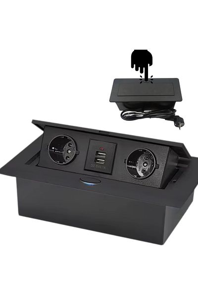 ATOMKIT Built-in Furniture Socket, 2 EU Sockets, 2 X USB-A, Opening Button, Black