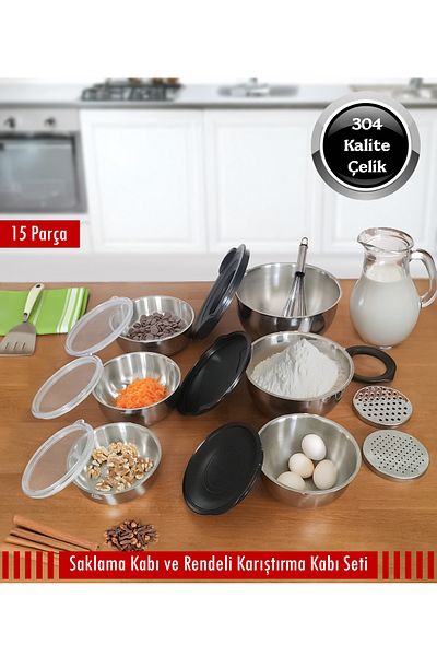 Stell&More Steel Grater Storage Container (9Piece) and 3-Piece Storage Container 15 Piece Set