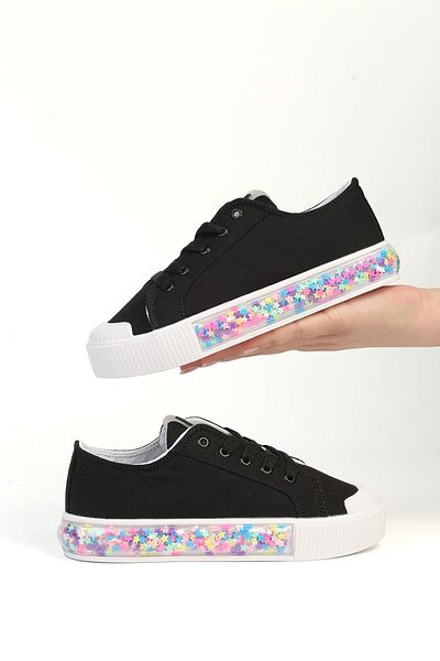 Benetton ® |   Candy Star Black Girl's Sneaker Bn-32185