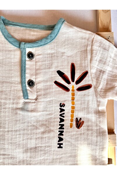 KapsülBebek 100% Organic Cotton Muslin Baby Summer Set - Unisex - Palm Printed T-Shirt & Shorts Set of 2