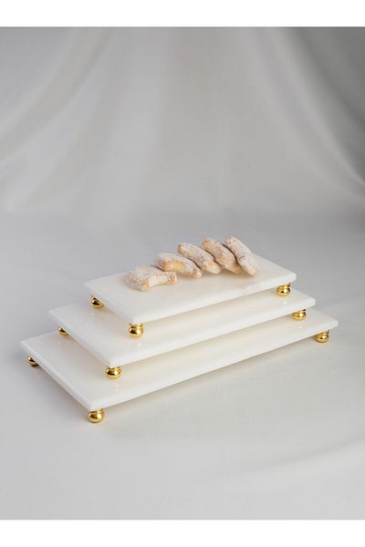 MERALP Marble Presentation Cake Presentation, 3-Piece Gold Metal Round Leg