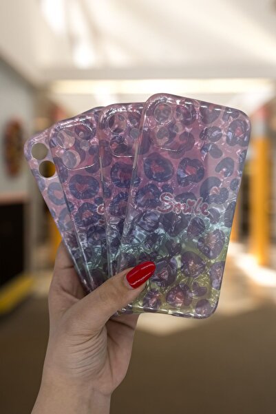 PSGT apple İphone 11 Uyumlu pembe leopar smile desenli kılıf