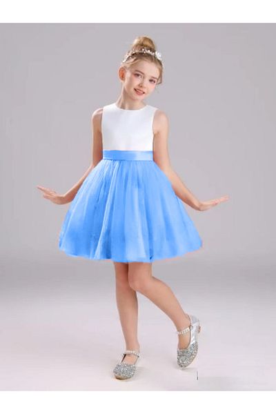 NSMLİFE Elegant Plain Sudem Dress Our Model Top White Bottom Baby Blue Dress