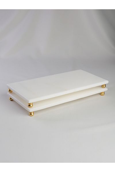 MERALP Marble Presentation Cake Presentation, 2-Piece Gold Metal Round Leg