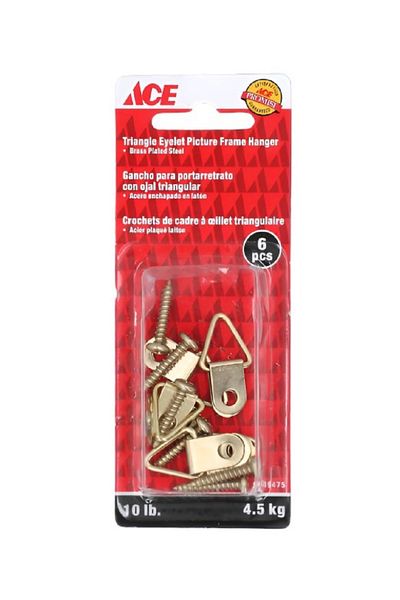 ACE 6-Piece Triangle Eyelet Brass Plated Steel Picture Frame Hanger Gold 4.5kg