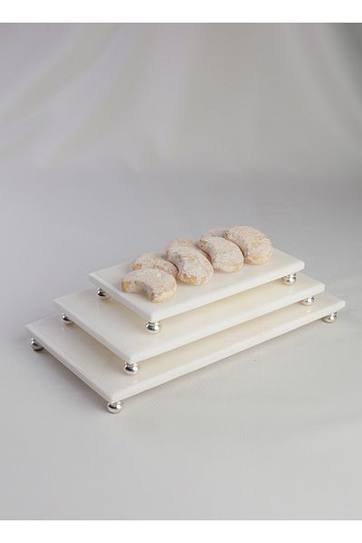 MERALP Marble Presentation Cake Presentation, 3-Piece Silver Metal Round Leg