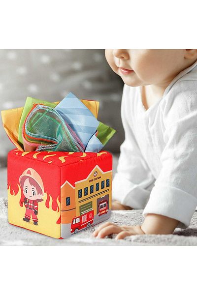 Micostore Textile cube, tissue box, baby toy, Firefighters