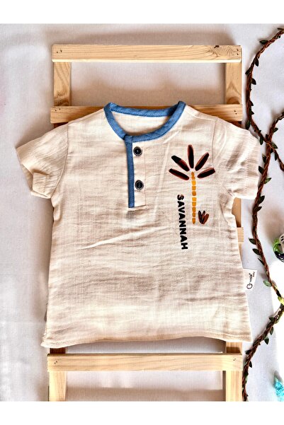 KapsülBebek 100% Organic Cotton Muslin Baby Summer Set - Unisex - Palm Printed T-Shirt & Shorts Set of 2