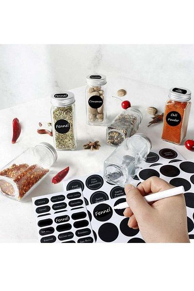 COOYA 24 Pcs Glass Spice Jars,with Shaker Lids and Airtight Metal Caps and Chalk Marker