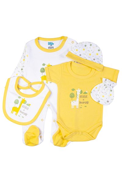 Babies Basic 5 piece New Born Set include Bib, Romper, Mittens, Cap, Sleepsuit- Believe in Yourself