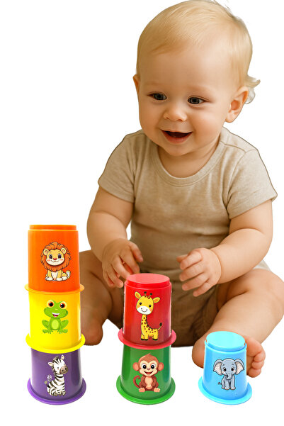 toysnet 3’lü Eğitici Oyuncak Seti – Puzzle Küp Bultak, Vida, somun Blokları ve Hayvan Figürlü Bardak Kule